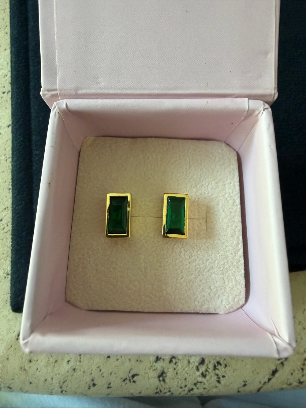Gold-Tone Emerald Rectangular Stud Earrings - Women Jewelry